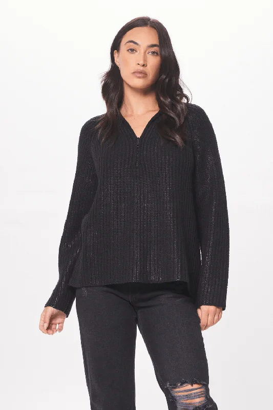 Black Coated Quarter Zip Sweater