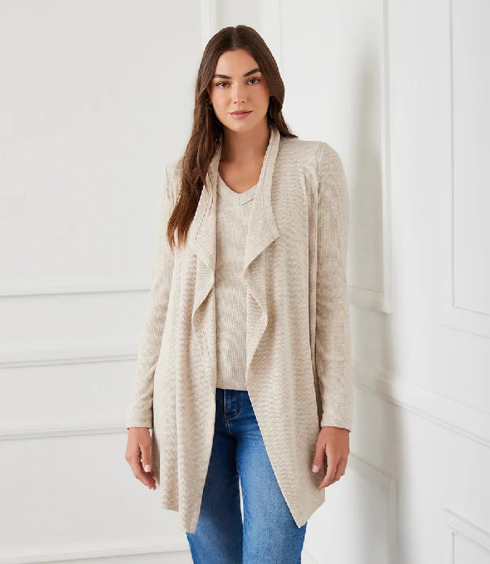 Ribbed Drape Front Cardigan