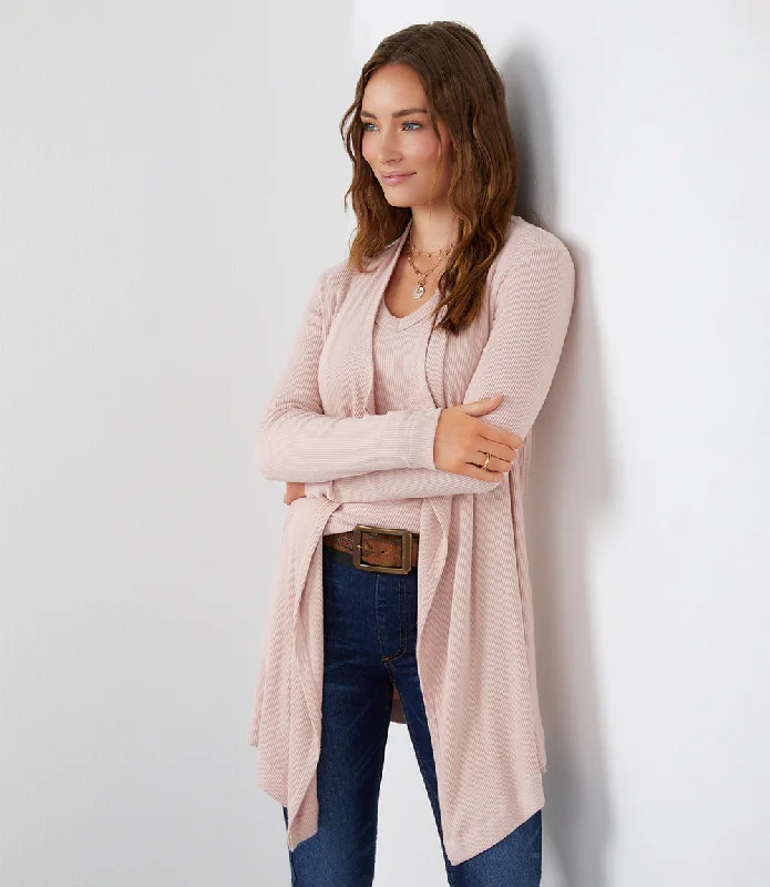 Ribbed Drape Front Cardigan